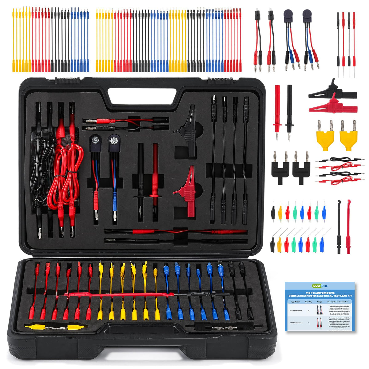 110 Pc Automotive Multimeter Test Leads Kit with Alligator Clips, Banana Plugs & Probes F435