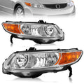 Headlight Assembly for 2006-2011 Honda Civic 2-Door Chrome Housing Amber Reflector A3225