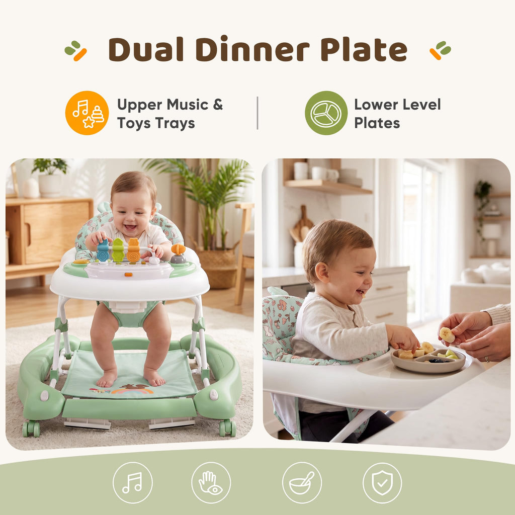 Foldable Baby Walker with Wheels, Music and Lights (Green) C13998