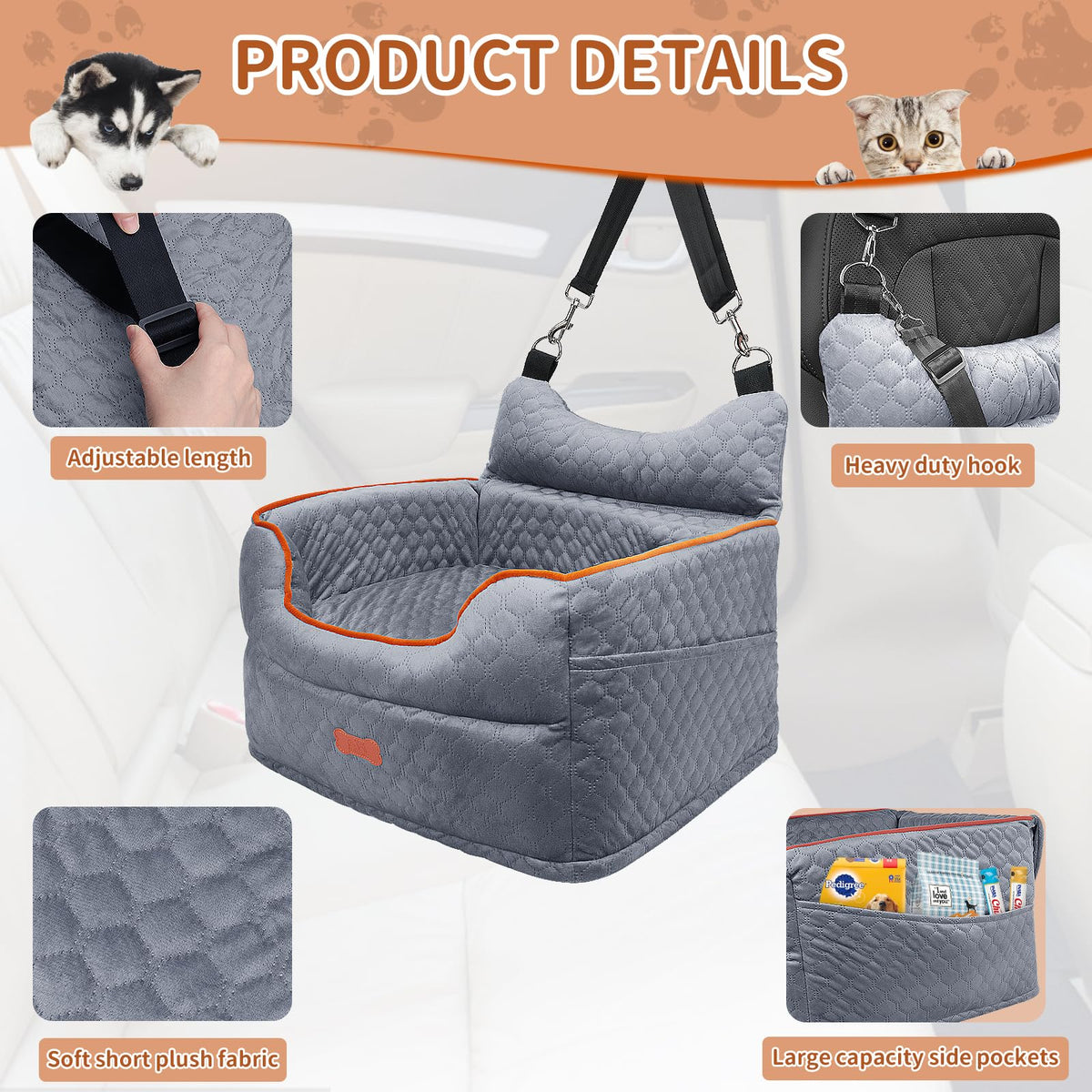 Dog Car Seat with Memory Foam Cushion Y674
