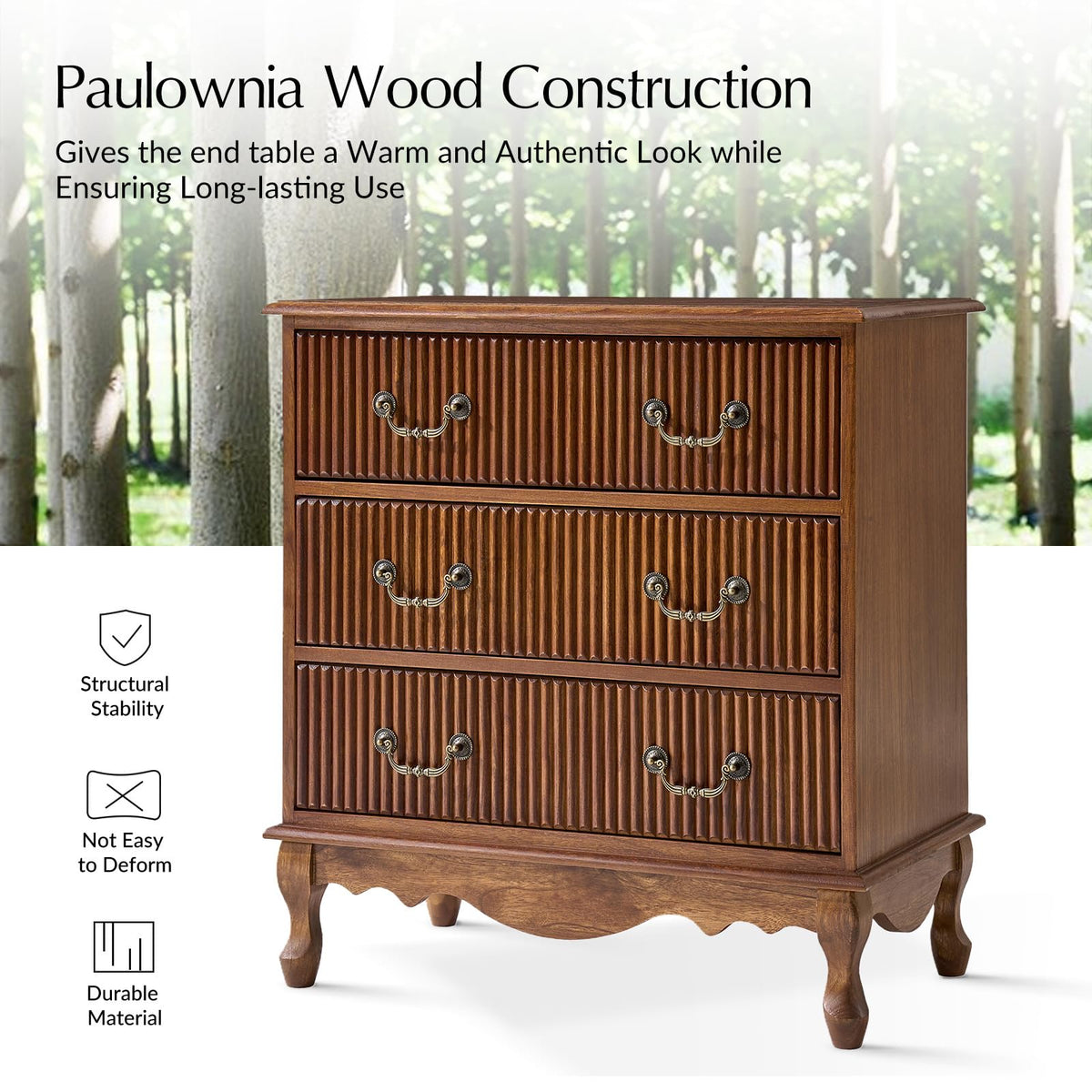 Set of 2 Wood Side Table with 3 Drawers and Charging Station J6301