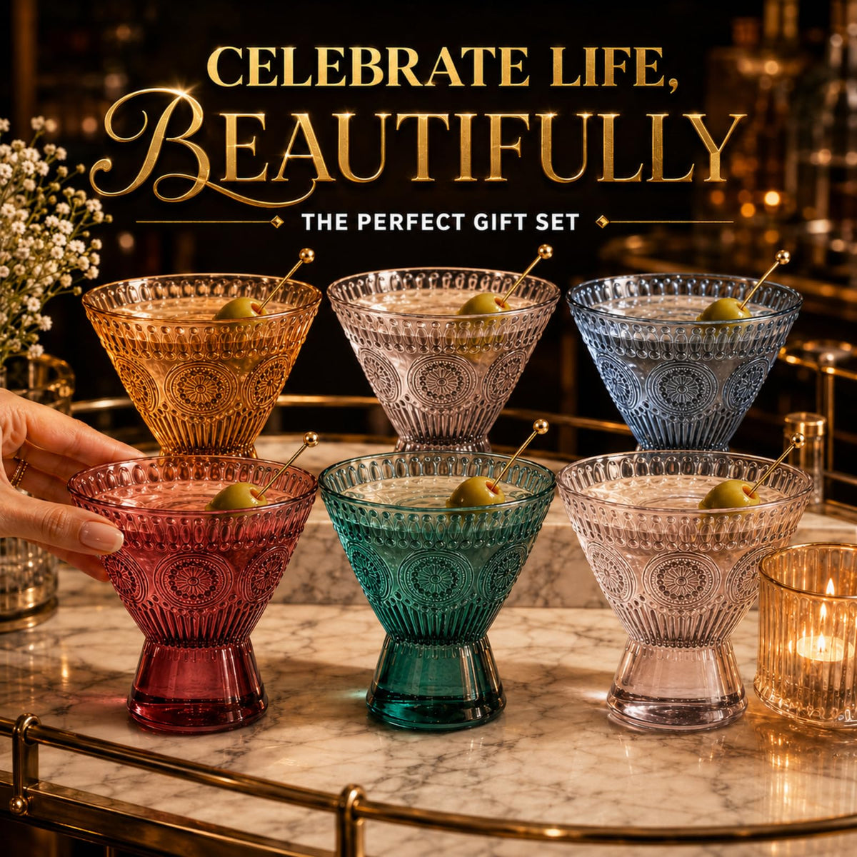 Stemless Martini & Cocktail Glasses Set of 6 P915