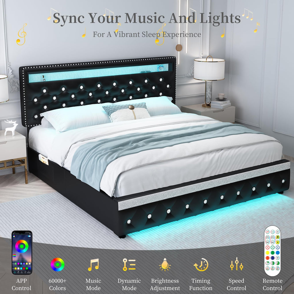 Full Platform Bed Frame with 2 Storage Drawers, Black B215146