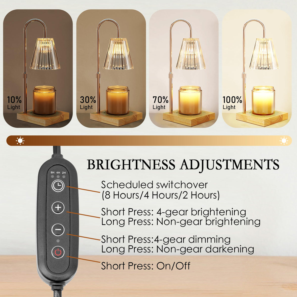 Candle Warmer Lamp with 2 Bulbs, Dimmable, Timer, Adjustable Height M62187