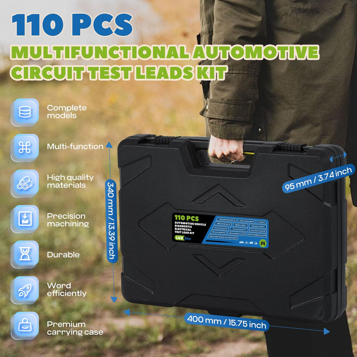 110 Pc Automotive Multimeter Test Leads Kit with Alligator Clips, Banana Plugs & Probes F435
