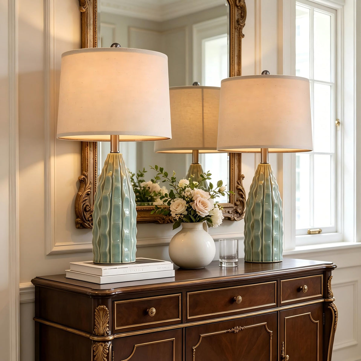 Ceramic Table Lamps Set of 2 Green B8341