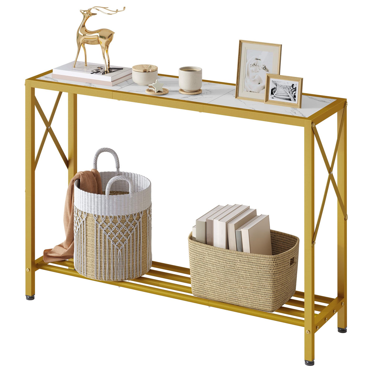 41.8" 2 Tier Gold Console Table with Shelves O367192