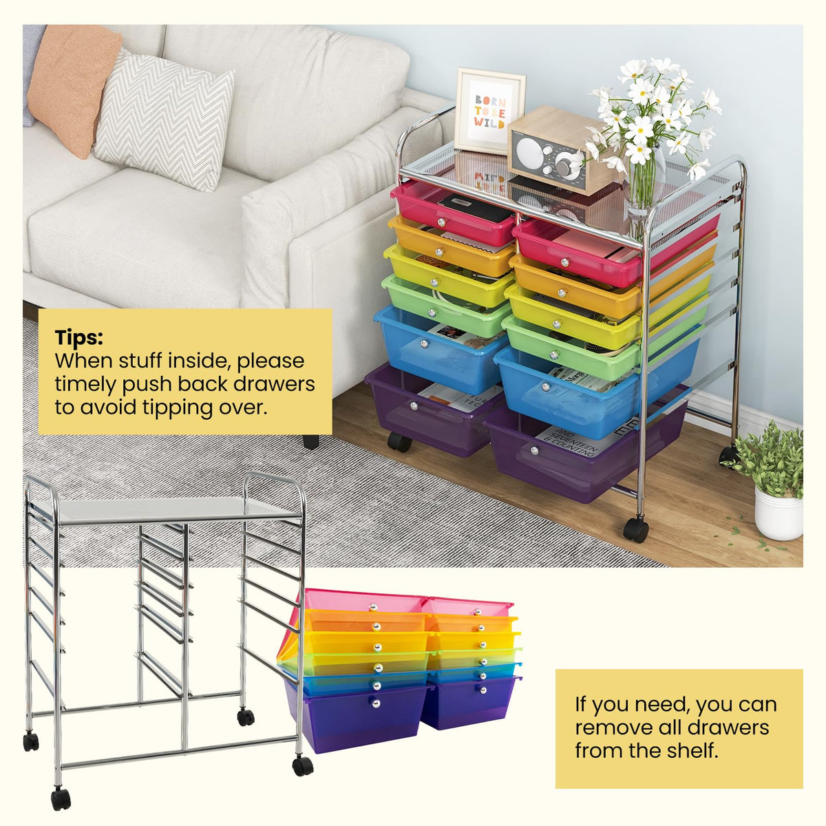 12 Drawer Rolling Storage Cart with Lockable Wheel X924