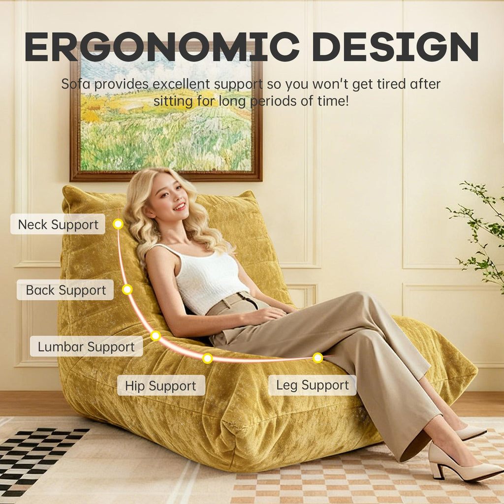 Yellow Chenille Bean Bag Chair with Memory Foam M915544