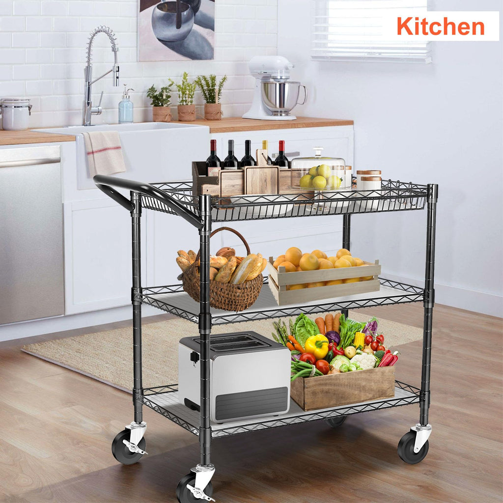 Heavy Duty 3 Tier Rolling Utility Cart with Wheels, Black G645657