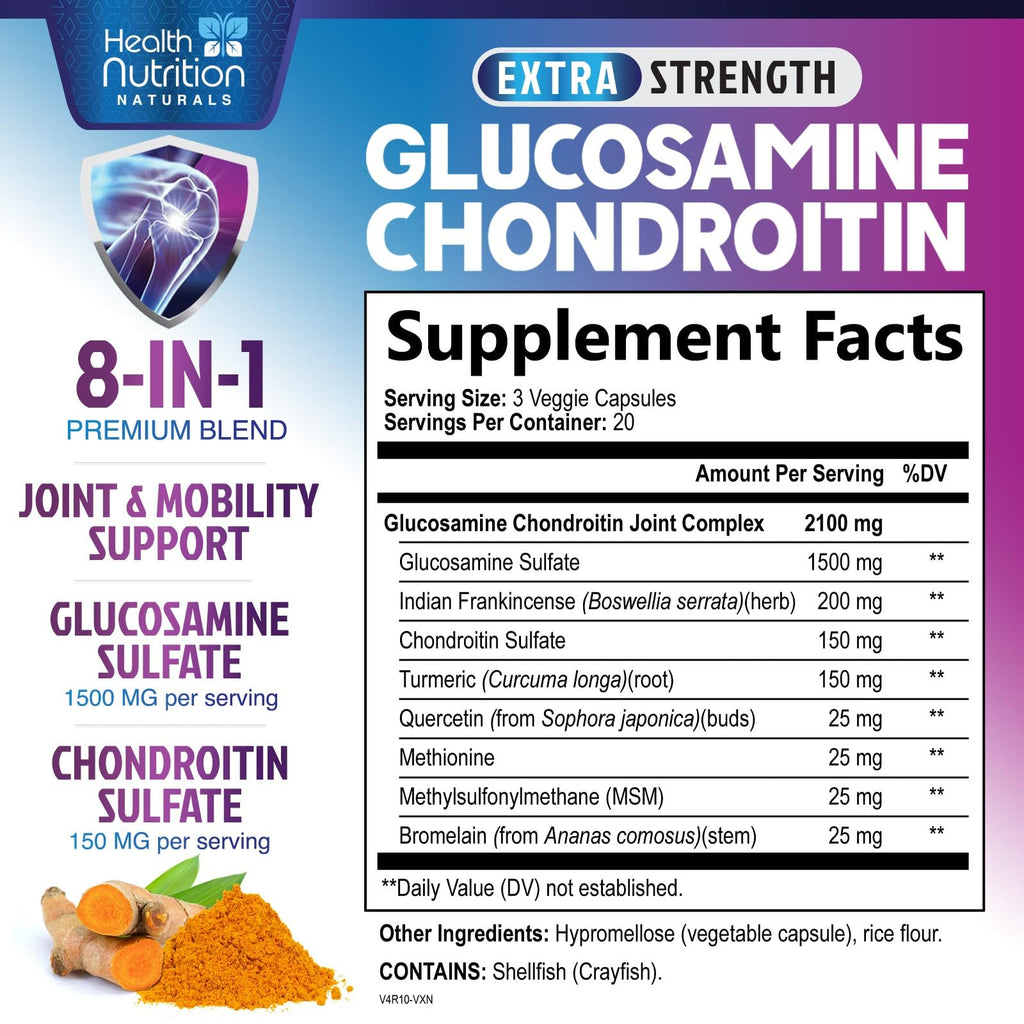 Glucosamine Chondroitin MSM Turmeric Boswellia 60 Capsules S512