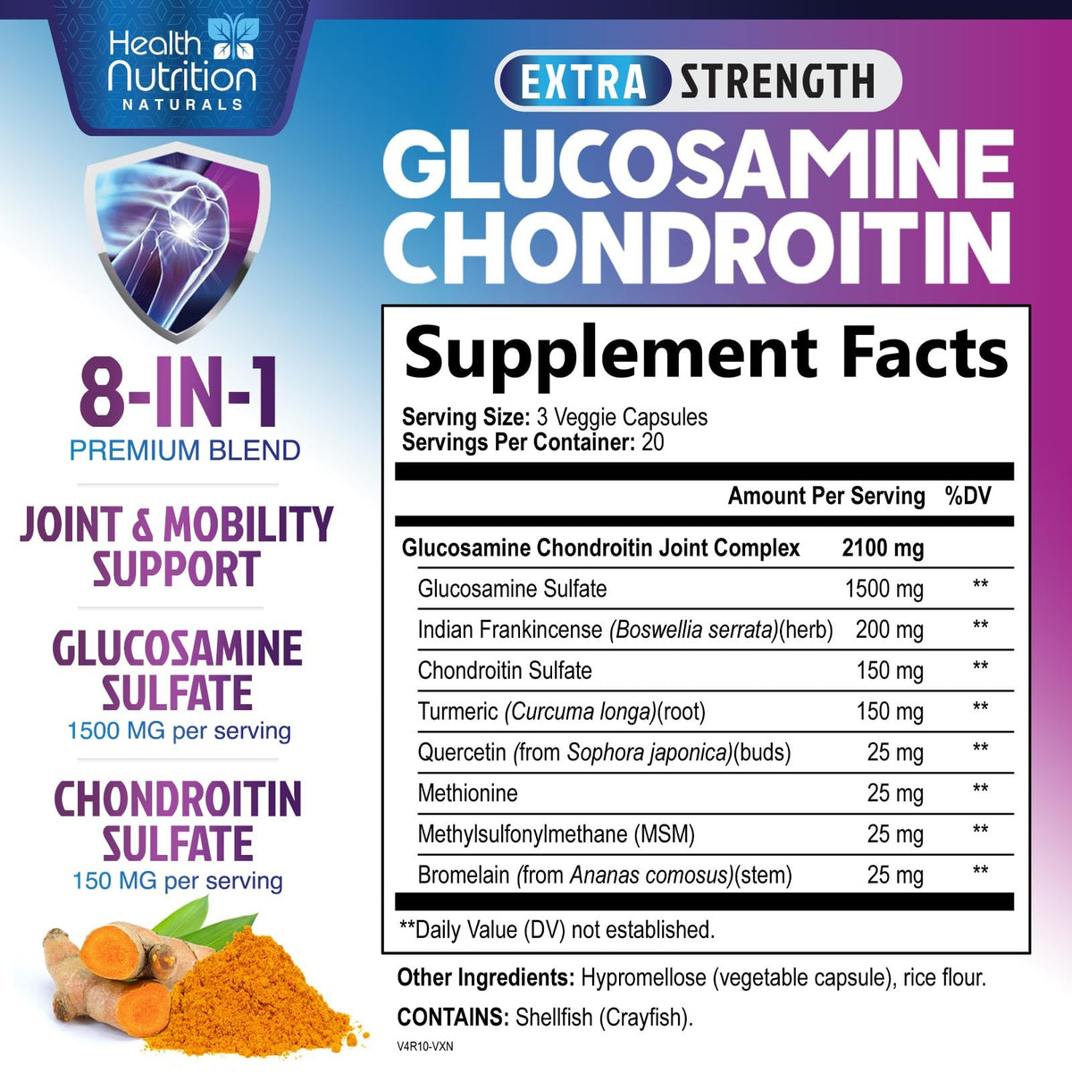 Glucosamine Chondroitin MSM Turmeric Boswellia 60 Capsules S512