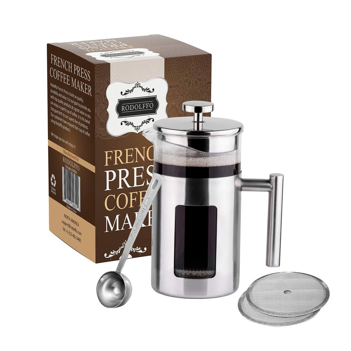 34 Ounce French Press Coffee Maker with Stainless Steel Frame W728287