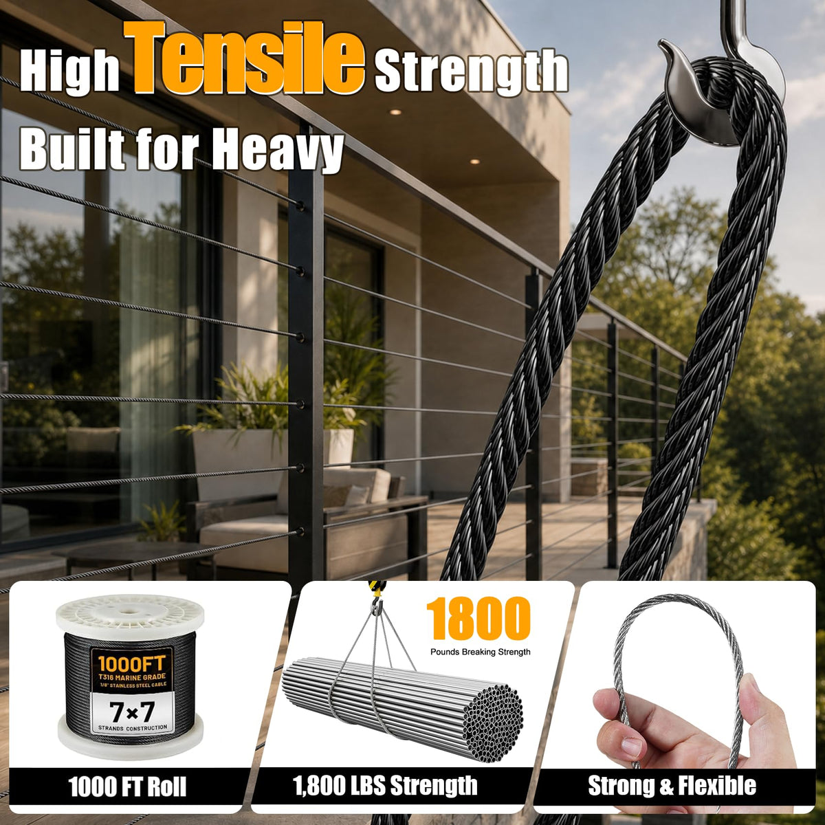 1/8" Stainless Steel Cable 1000FT T316 Wire Rope O94757