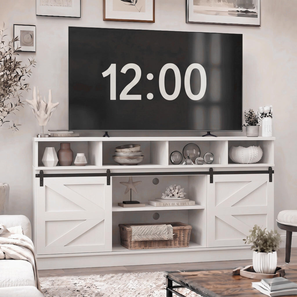 White 58" Farmhouse TV Stand with Sliding Barn Doors Z511167