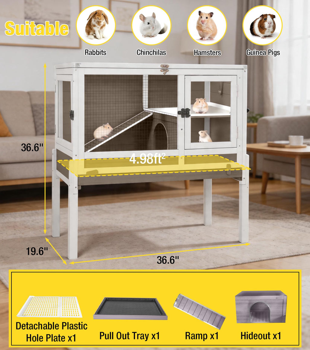 Brown Guinea Pig Cage with Sliding Tray and Ramp P123