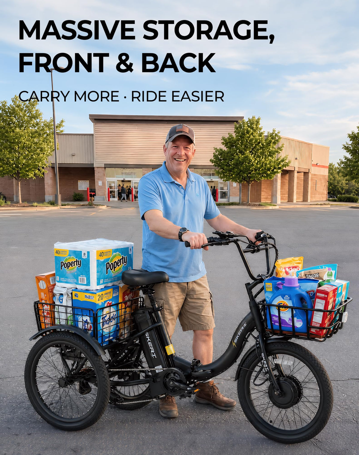 Peak 1000W 20" Folding Electric Trike with Removable Battery and Basket X6173