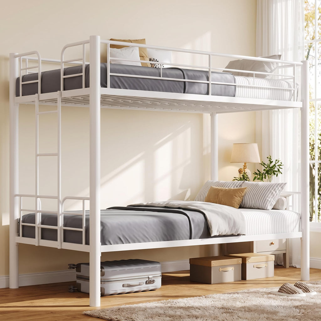 Metal Bunk Bed Twin Over Twin with Ladder and Guardrail D82915