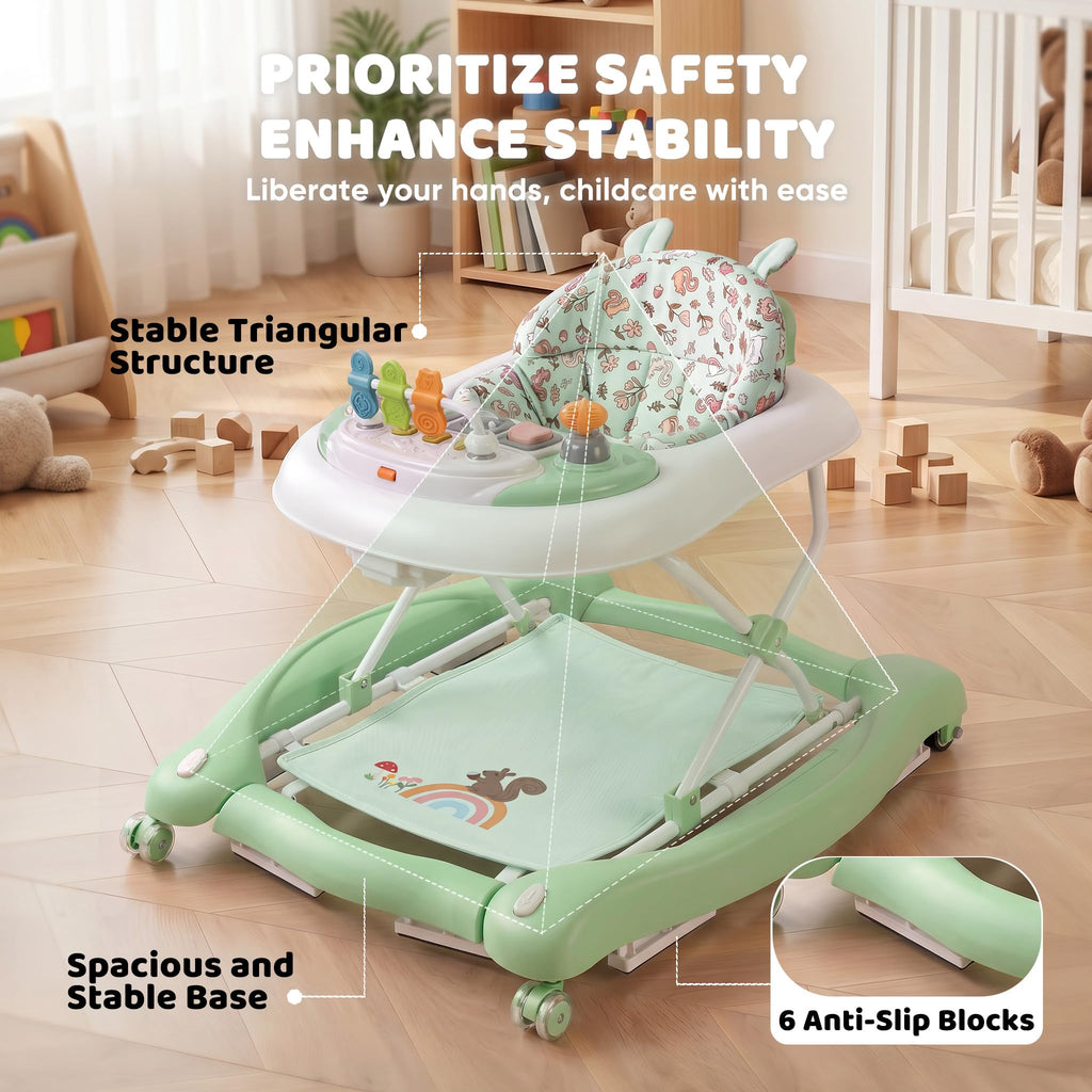 Foldable Baby Walker with Wheels, Music and Lights (Green) C13998