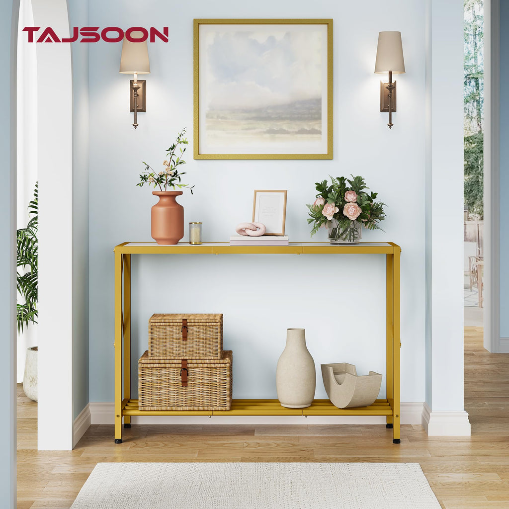 41.8" 2 Tier Gold Console Table with Shelves O367192