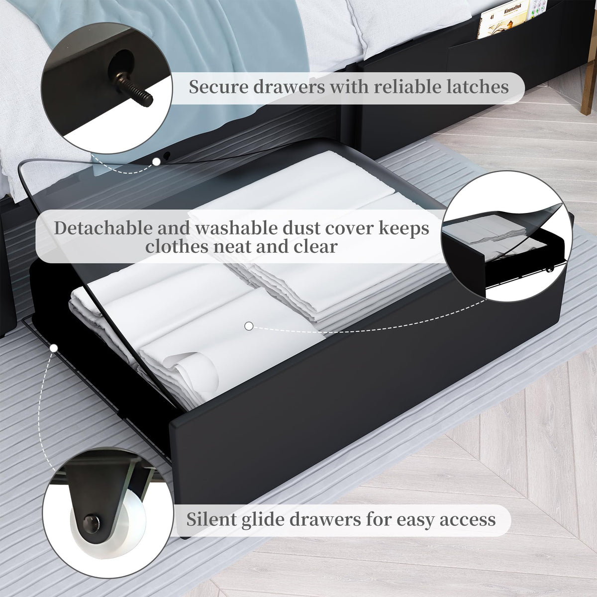 Full Platform Bed Frame with 2 Storage Drawers, Black B215146