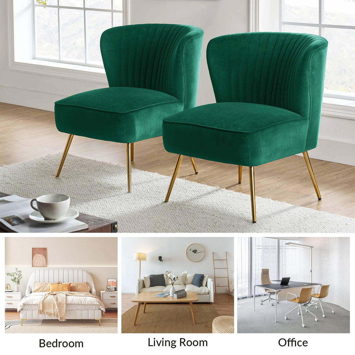 Velvet Accent Chair Set of 2 Green P227