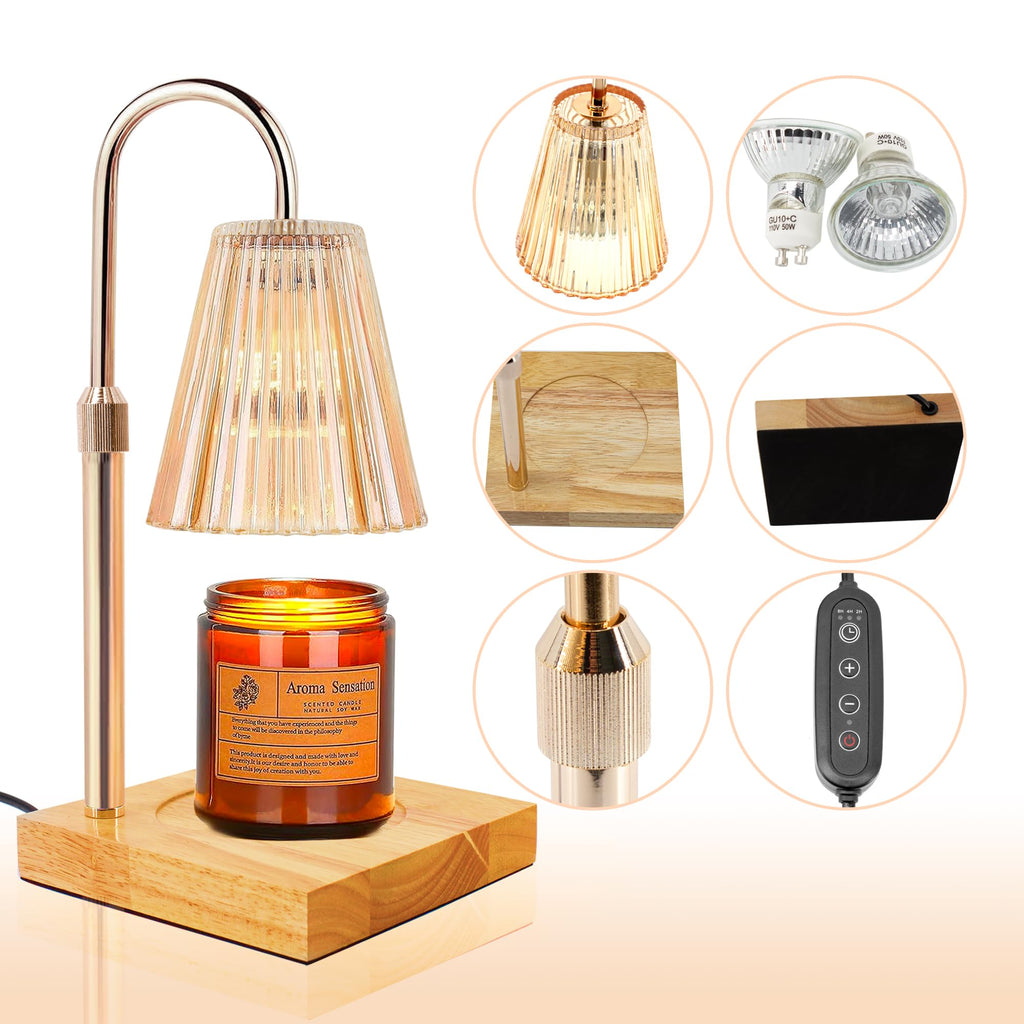 Candle Warmer Lamp with 2 Bulbs, Dimmable, Timer, Adjustable Height M62187