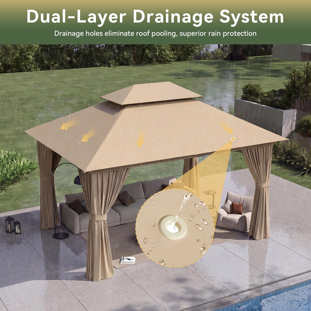 12'x10' Beige Metal Gazebo D27395