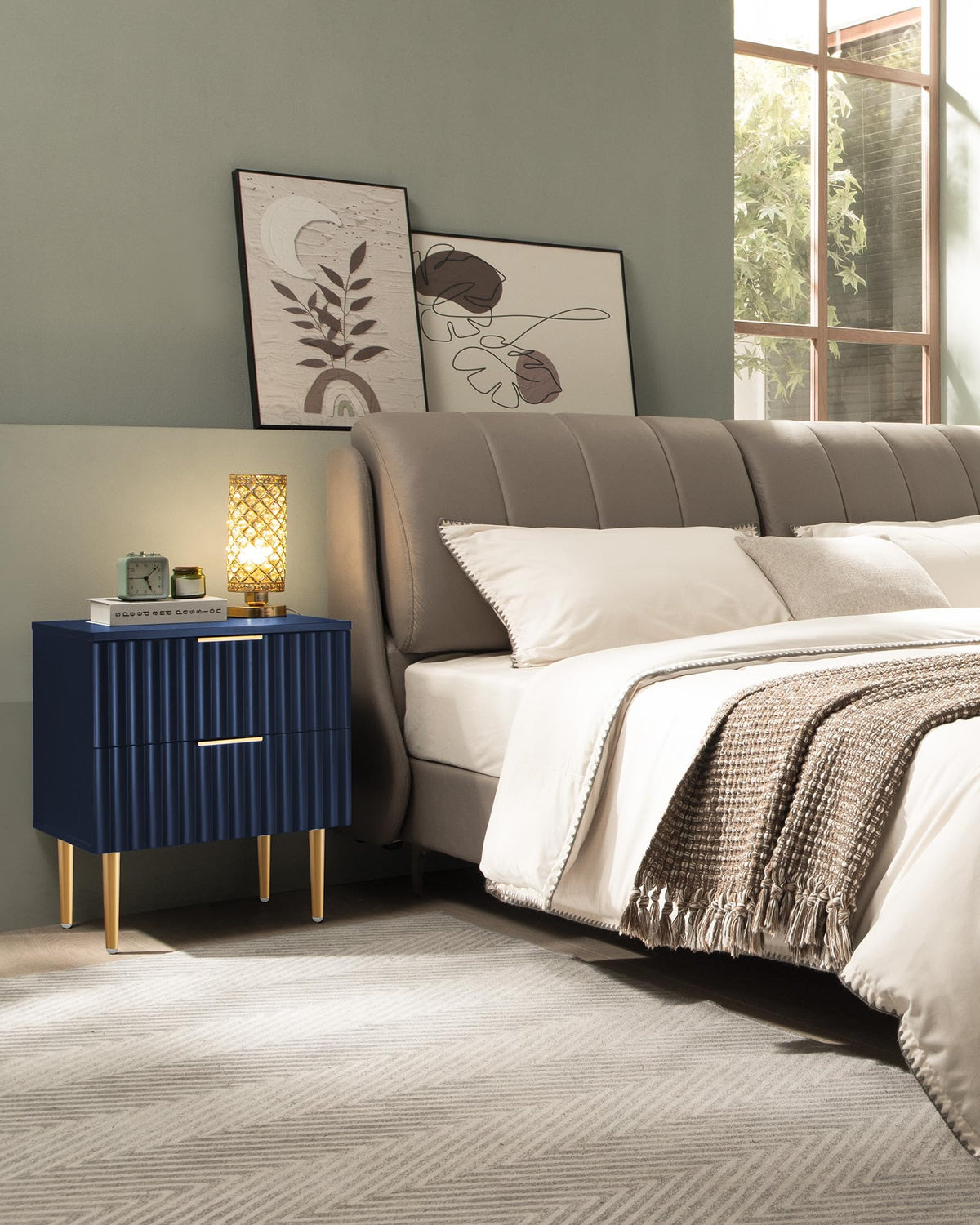 Glossy Nightstand Set of 2 with Drawers K948