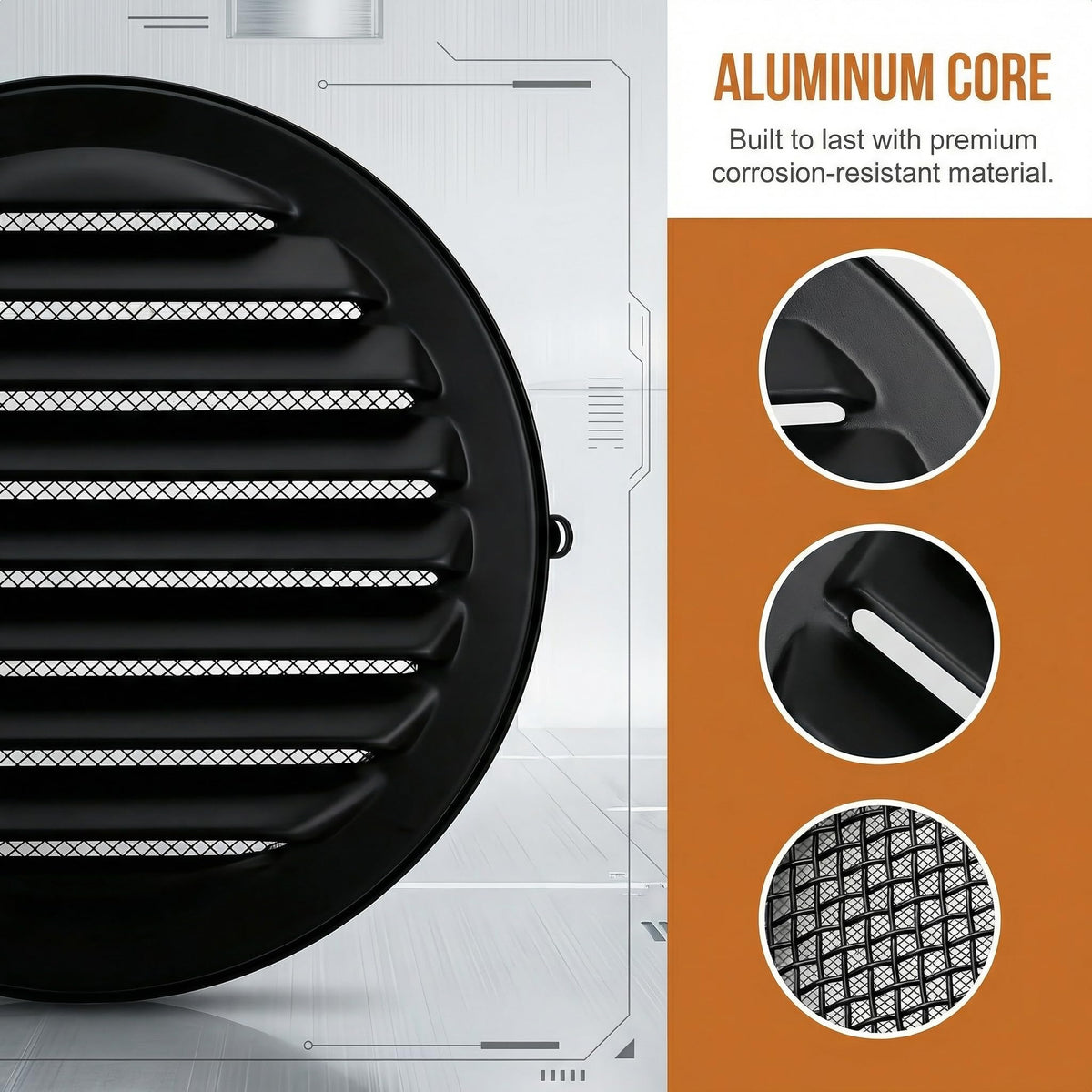 Black 2 Inches Round Aluminum Louver with Insect Screen B700841