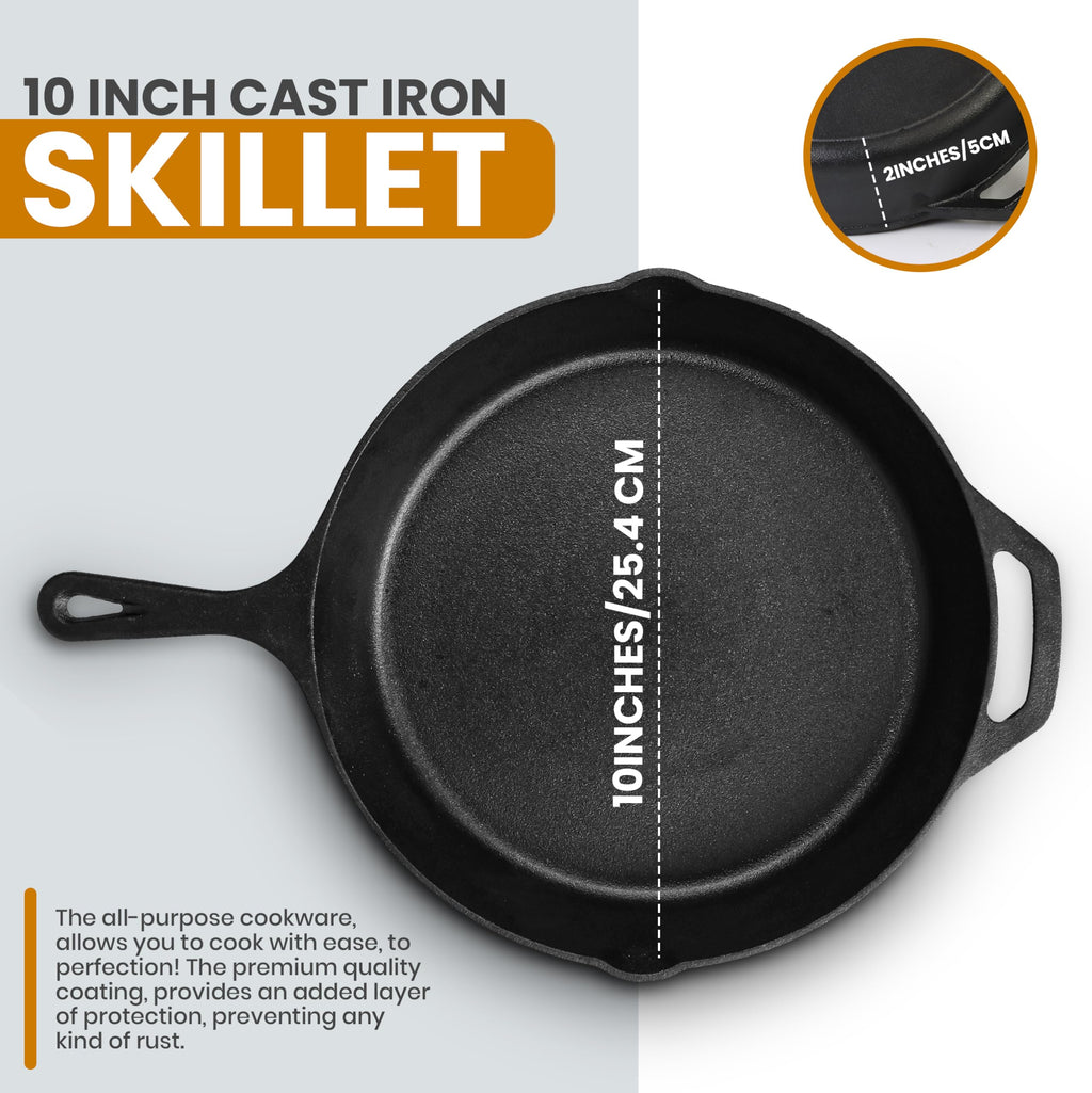Cast Iron Skillet 10 Inch with Lid Black Y908542