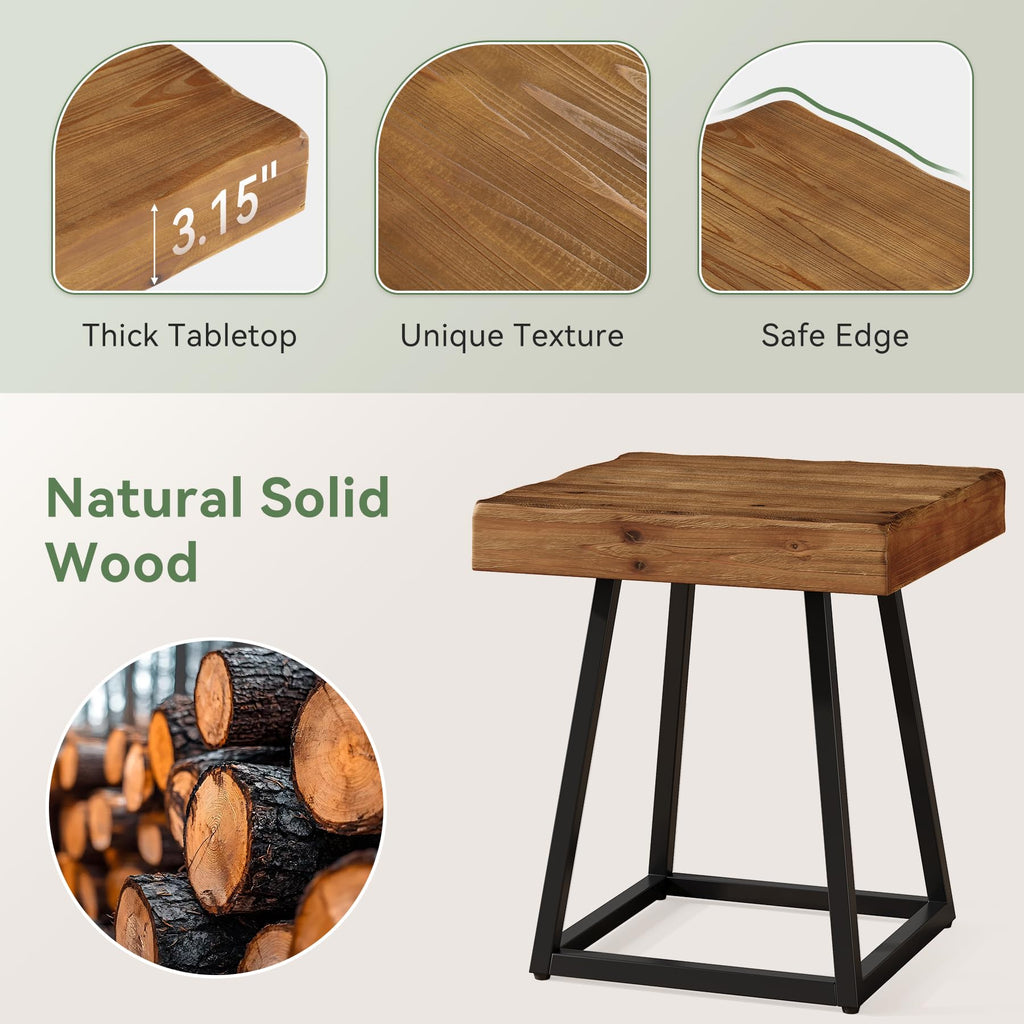 Solid Wood Nightstand with Metal Frame W432