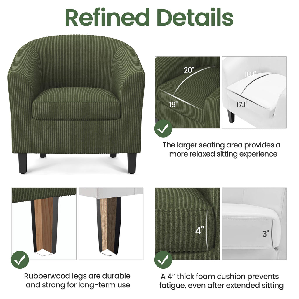 Corduroy Barrel Armchairs Set of 2 Dark Green A8031