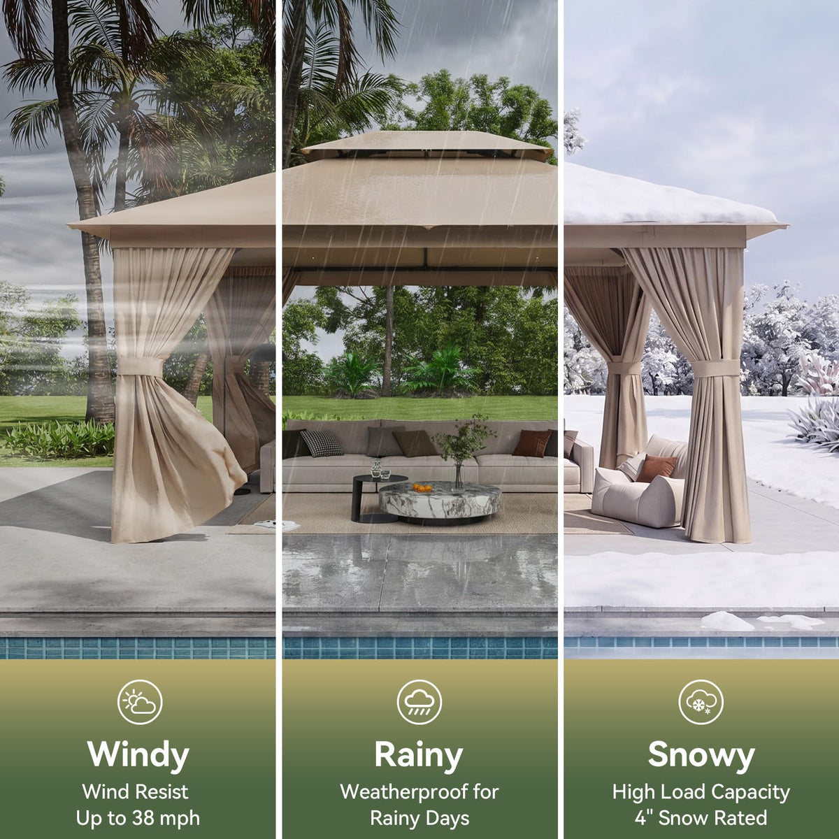 12'x10' Beige Metal Gazebo D27395