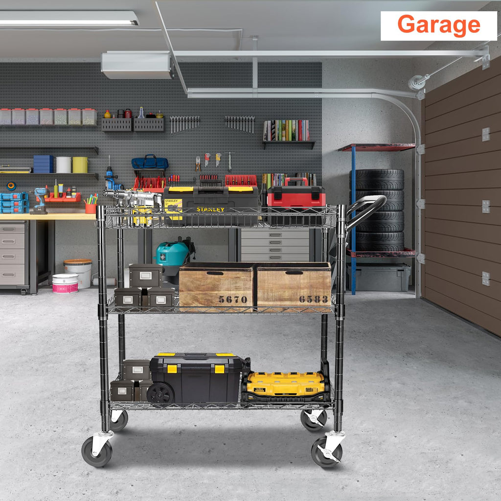 Heavy Duty 3 Tier Rolling Utility Cart with Wheels, Black G645657