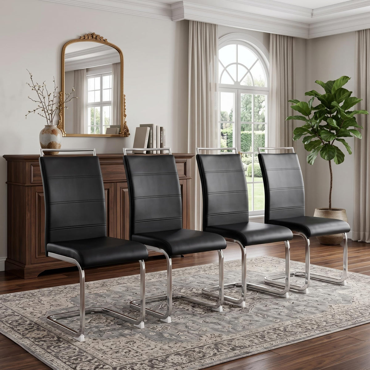 Black Faux Leather Dining Chairs Set of 4 Z958245