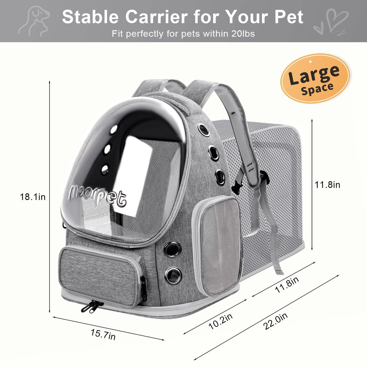 Breathable Cat Bubble Backpack Large Space Pet Carrier Backpack Expandable for Kitty Dog, Foldable Airline Approved Cat Backpack, Transparent PetTravel Backpack Up to 20 lbs (Green) (Grey) G951985