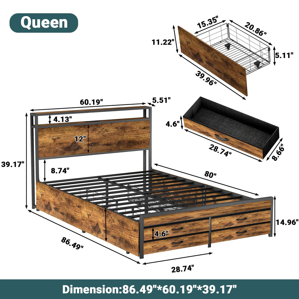 Queen Bed Frame with 8 Storage Drawers N32053