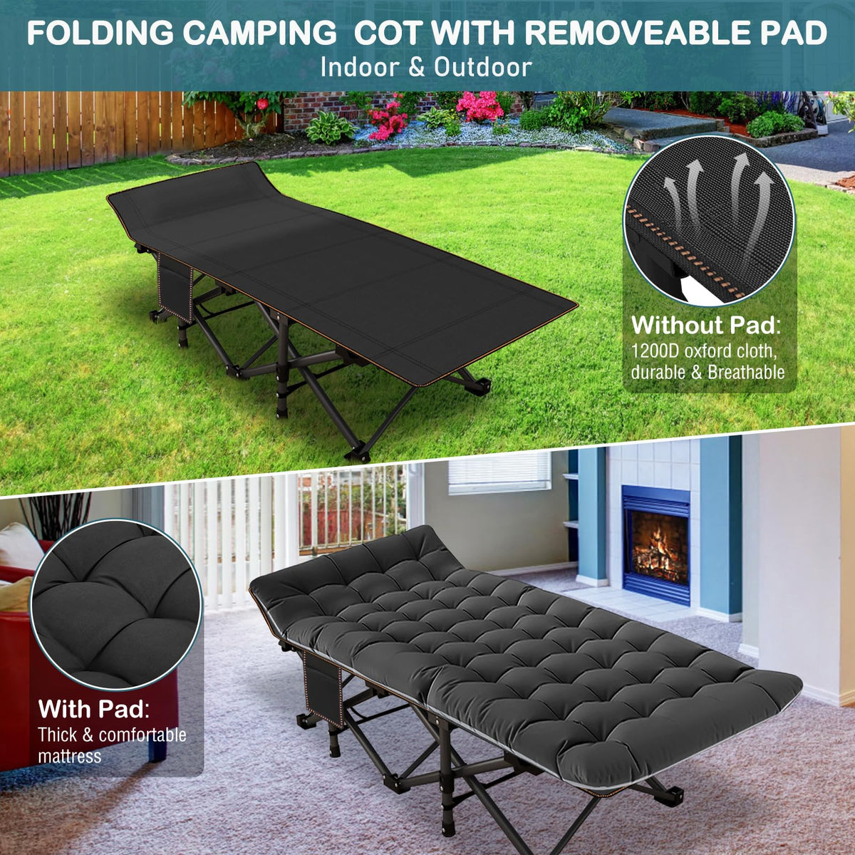 Oversized Folding Camping Cot with Carry Bag Y224