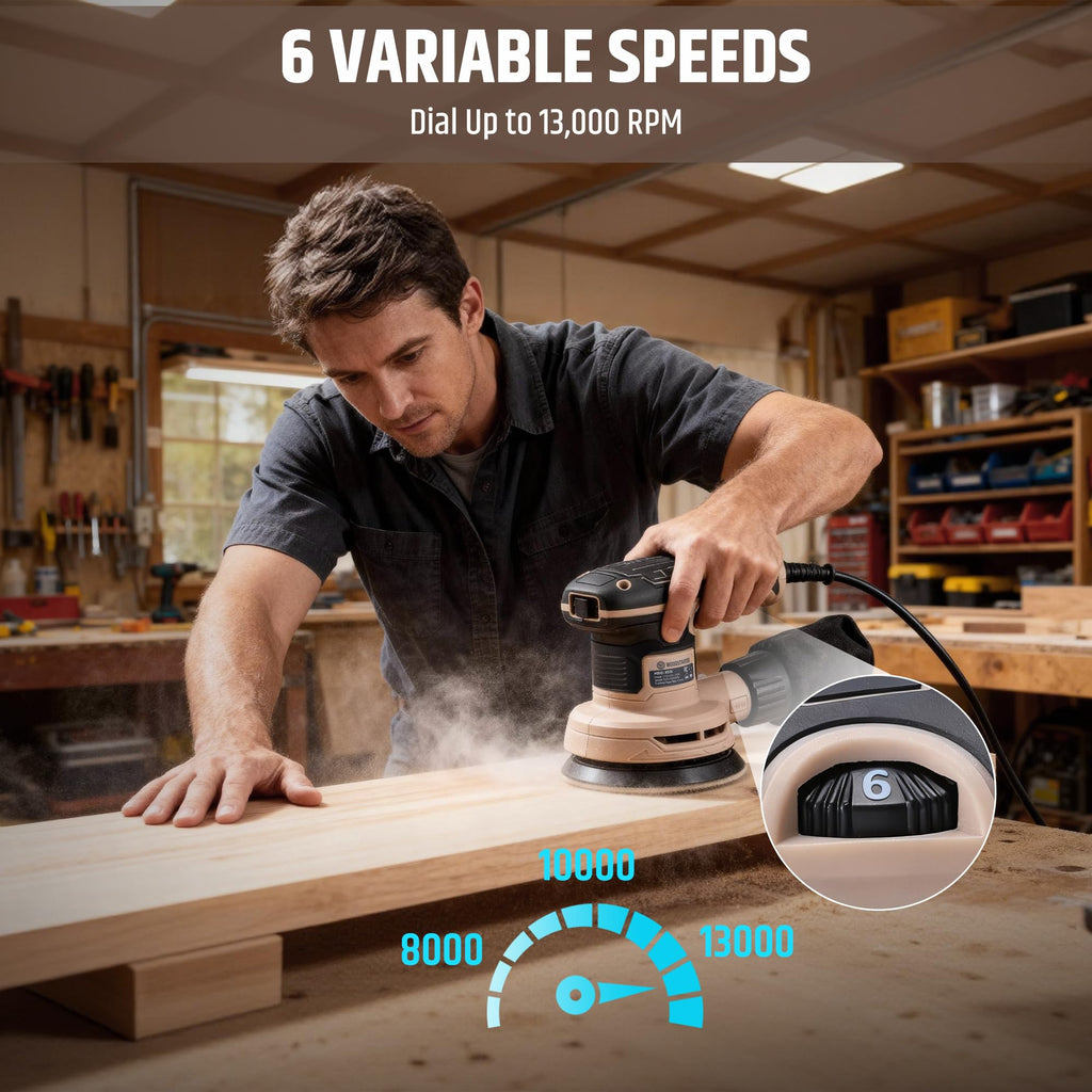 5-Inch Variable Speed Random Orbital Sander with Dust Bag E551313