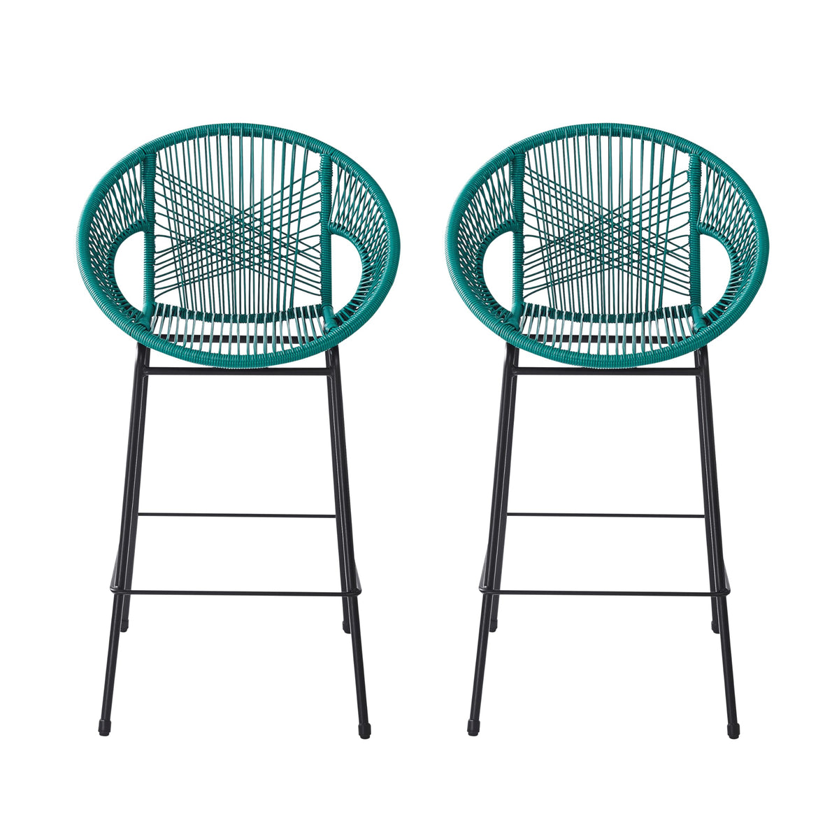 Teal Faux Wicker Outdoor Bar Stool Set of 2 P4344