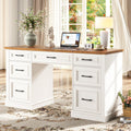 Antique White Executive Desk with File Drawers W4691