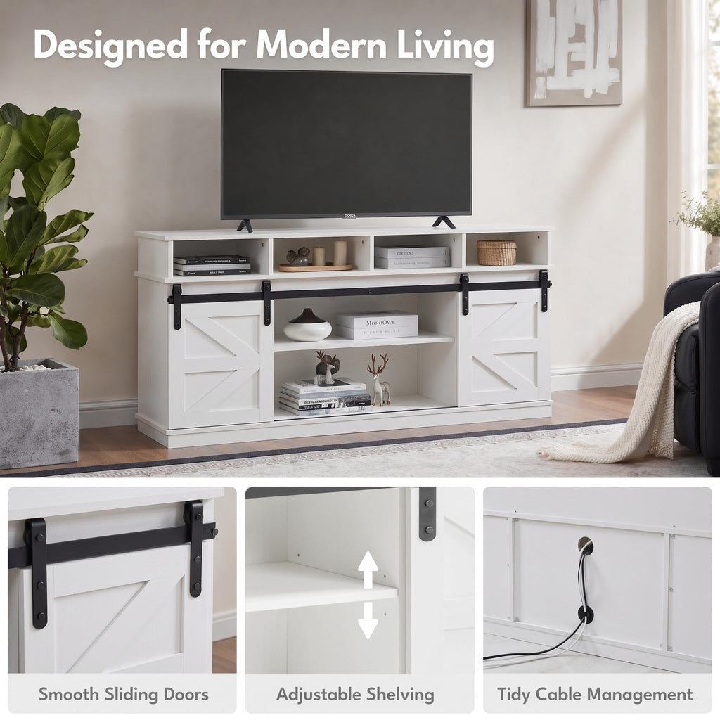 White 58" Farmhouse TV Stand with Sliding Barn Doors Z511167