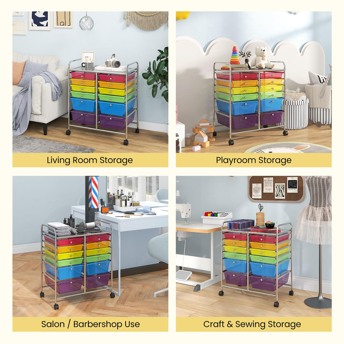 12 Drawer Rolling Storage Cart with Lockable Wheel X924