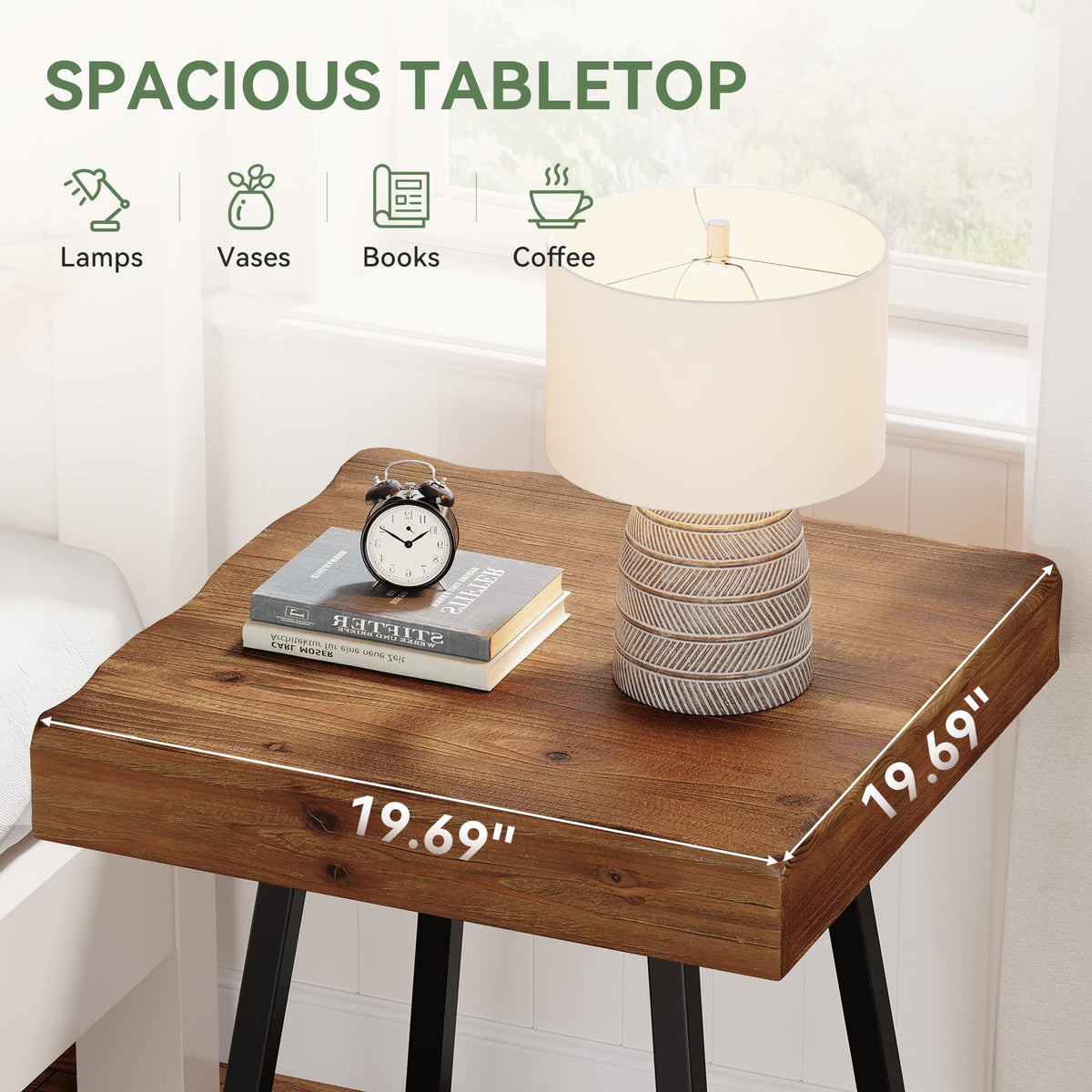 Solid Wood Nightstand with Metal Frame W432