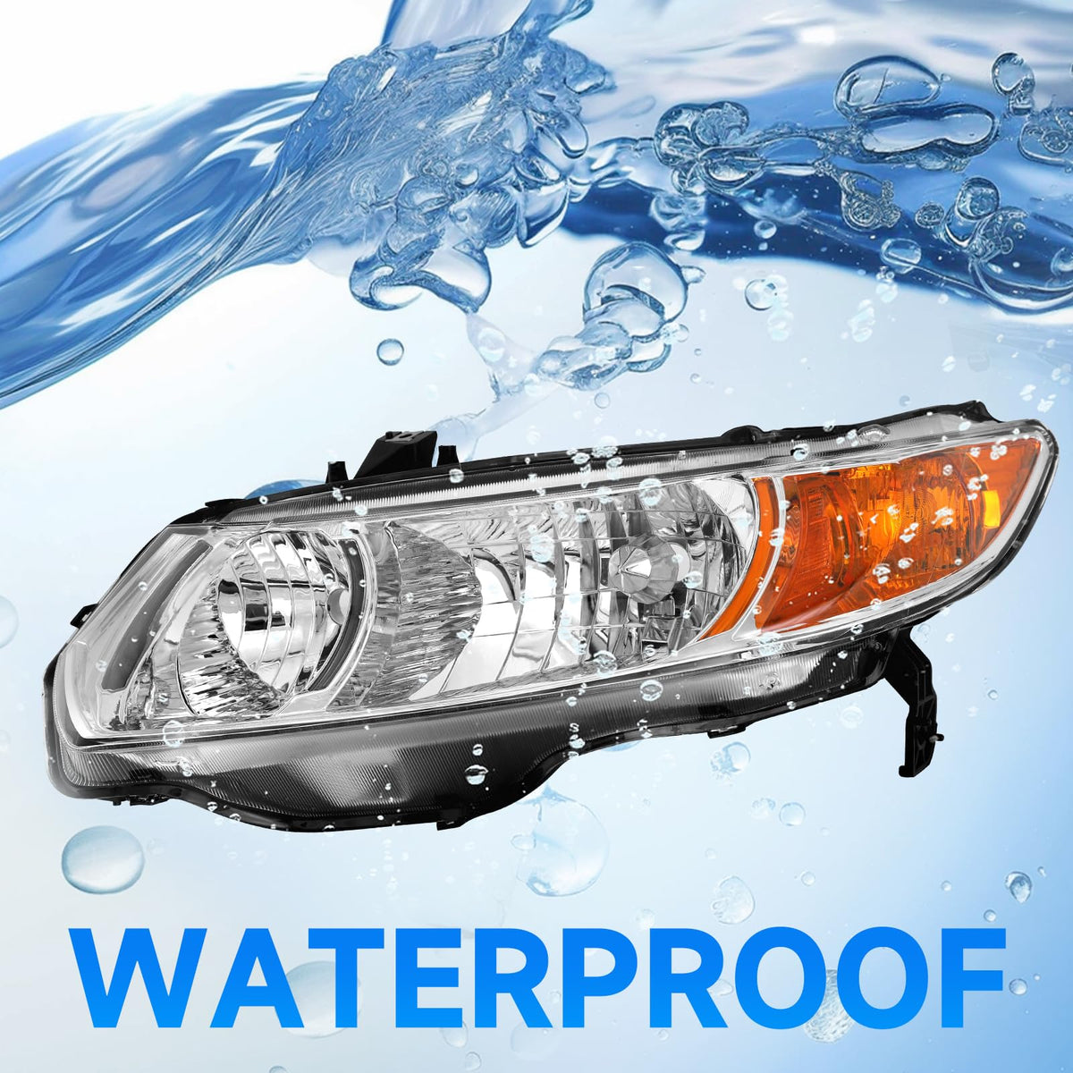 Headlight Assembly for 2006-2011 Honda Civic 2-Door Chrome Housing Amber Reflector A3225