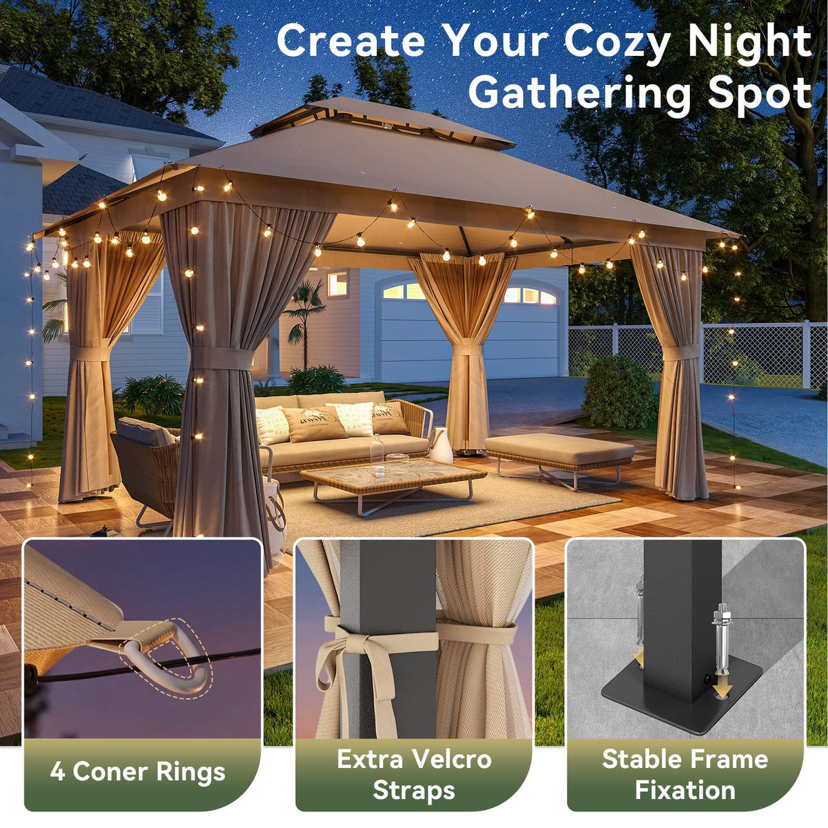 12'x10' Beige Metal Gazebo D27395