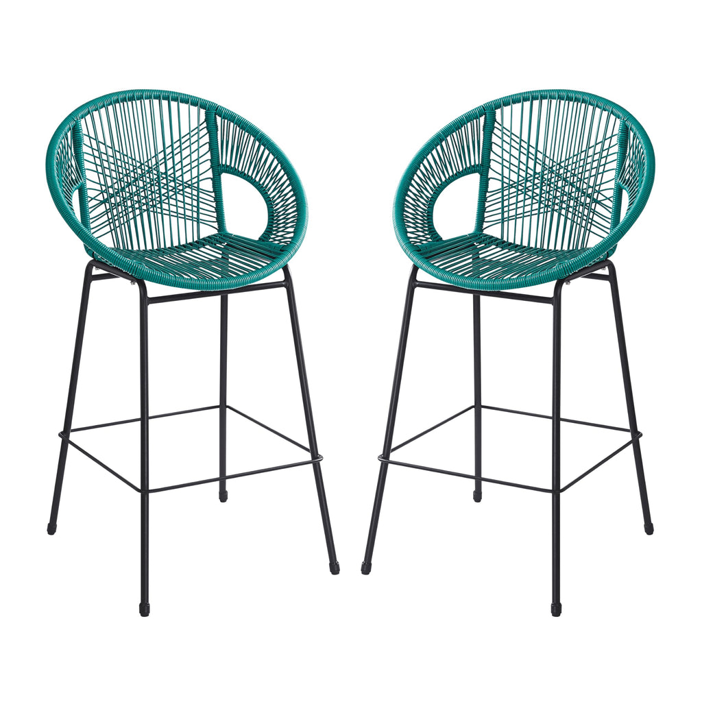 Teal Faux Wicker Outdoor Bar Stool Set of 2 P4344