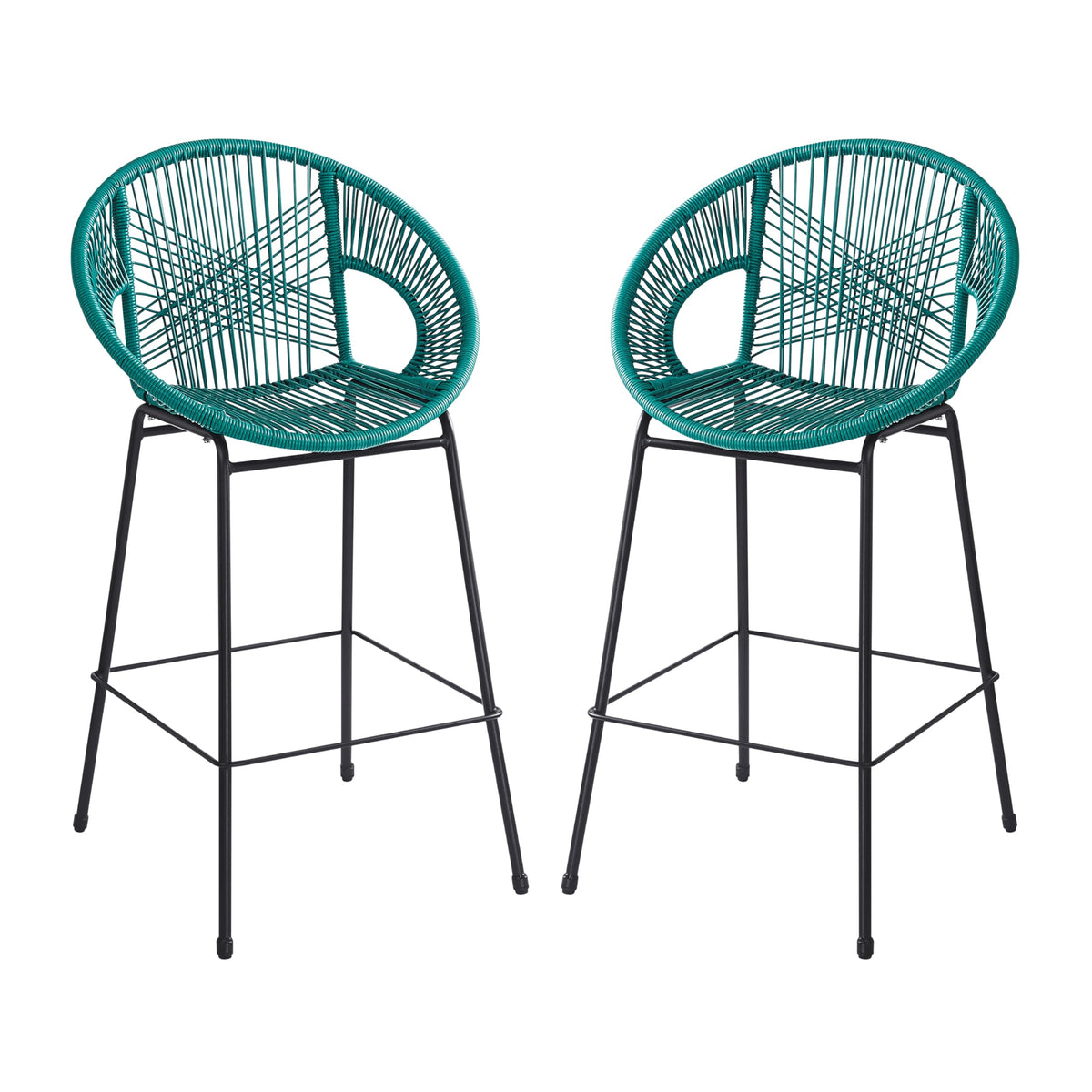 Teal Faux Wicker Outdoor Bar Stool Set of 2 P4344