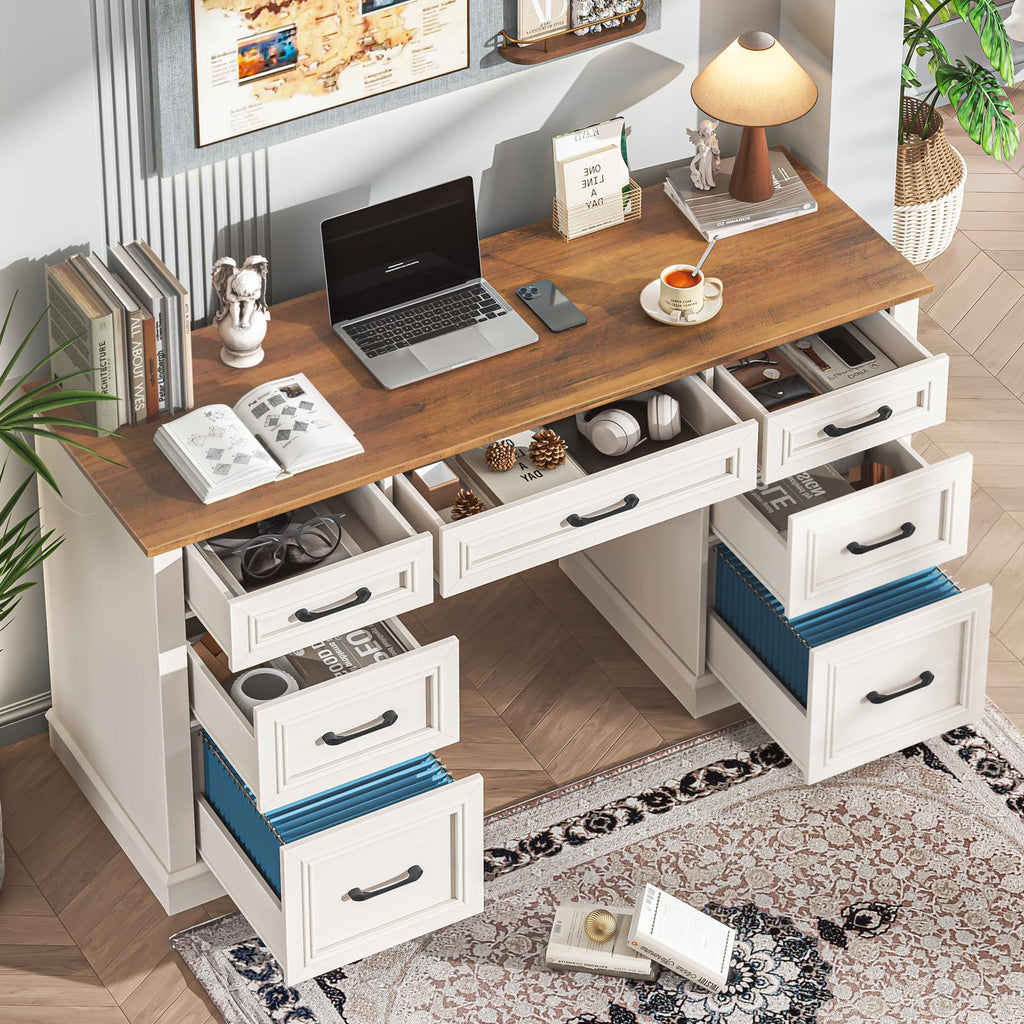 Antique White Executive Desk with File Drawers W4691